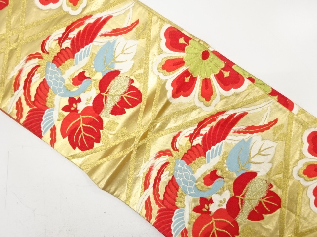 JAPANESE KIMONO / ANTIQUE FUKURO OBI / SILK / WOVEN PHOENIX & PAULOWNIA